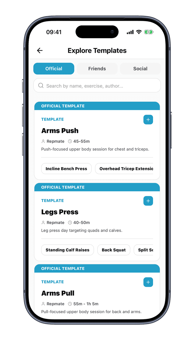 Repmate exercise library and templates